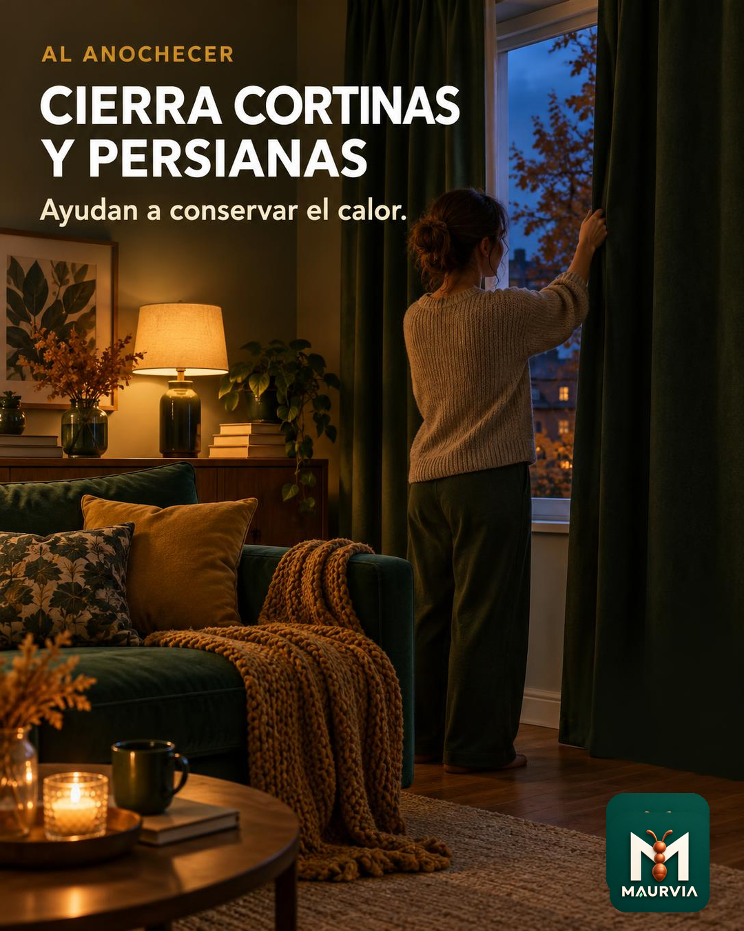 Cierra cortinas y persianas al anochecer
