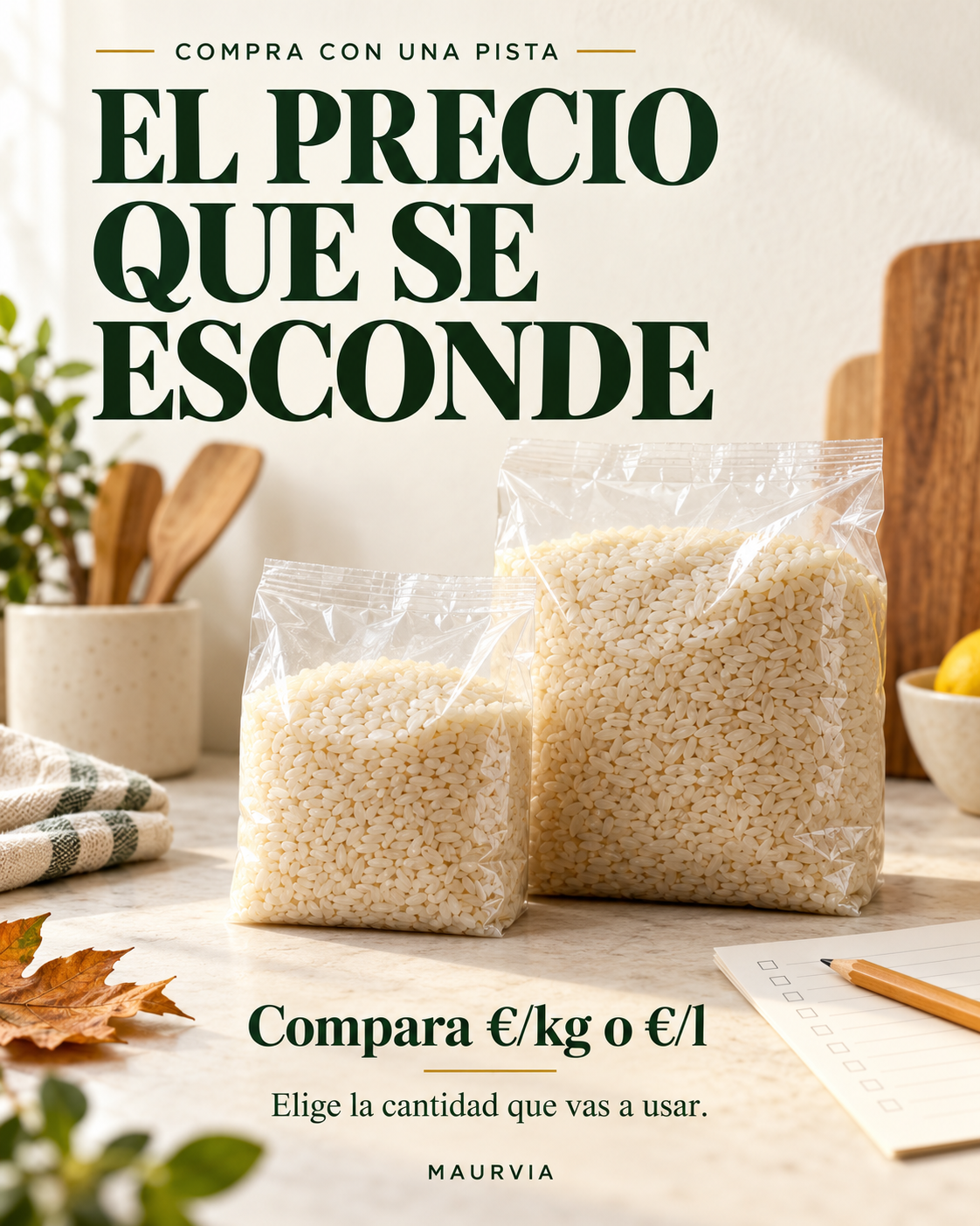 Compara el precio por kilo y compra la cantidad que necesitas